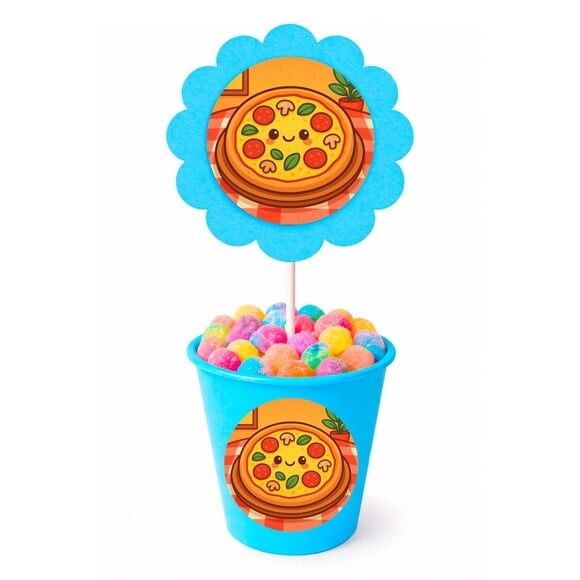 Centro de Mesa Flor Personalizado Pizza Divertida