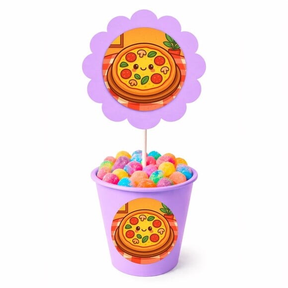 Centro de Mesa Flor Personalizado Pizza Divertida