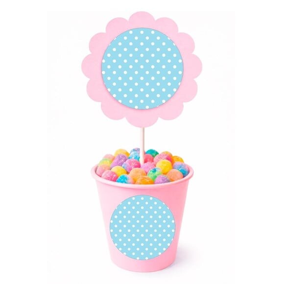 Centro de Mesa Flor Personalizado Poá Azul Bebê