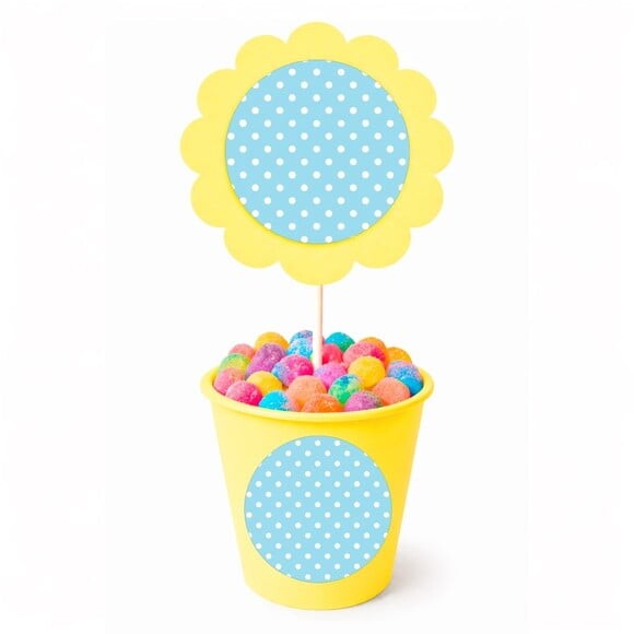 Centro de Mesa Flor Personalizado Poá Azul Bebê