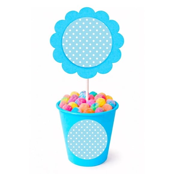 Centro de Mesa Flor Personalizado Poá Azul Bebê