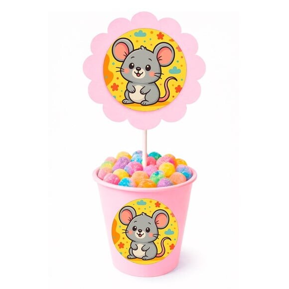 Centro de Mesa Flor Personalizado Ratinho Fofo