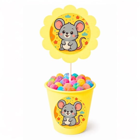 Centro de Mesa Flor Personalizado Ratinho Fofo