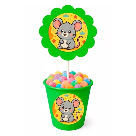 Centro de Mesa Flor Personalizado Ratinho Fofo