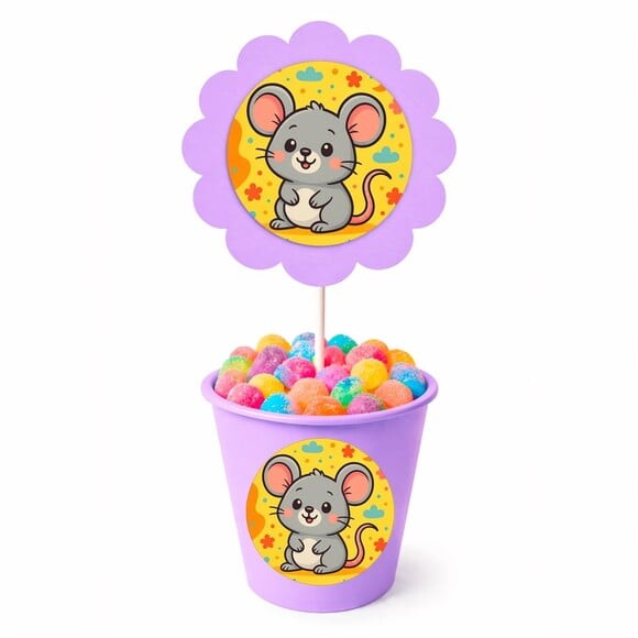 Centro de Mesa Flor Personalizado Ratinho Fofo