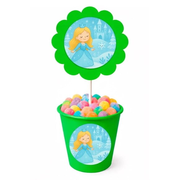 Centro de Mesa Flor Personalizado Reino Gelado Infantil