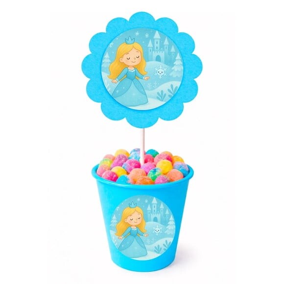 Centro de Mesa Flor Personalizado Reino Gelado Infantil