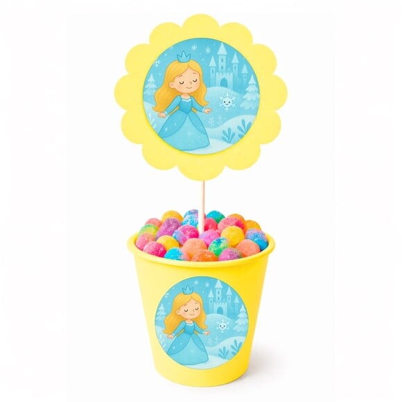 Centro de Mesa Flor Personalizado Reino Gelado Infantil