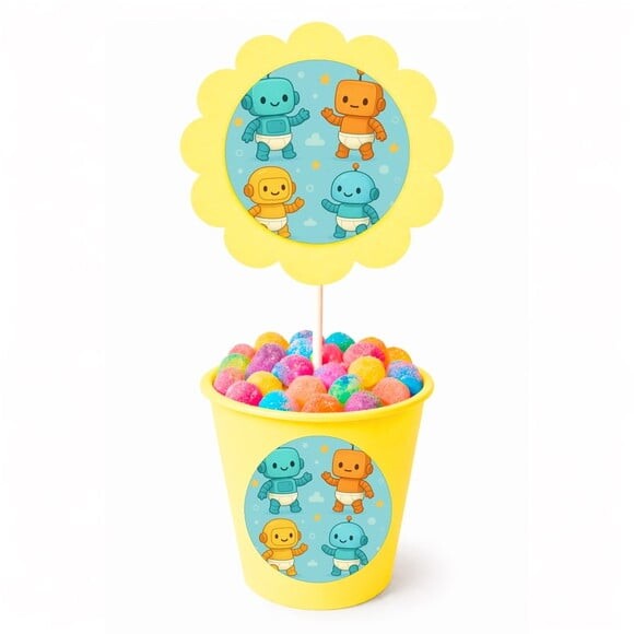 Centro de Mesa Flor Personalizado Robôs Baby
