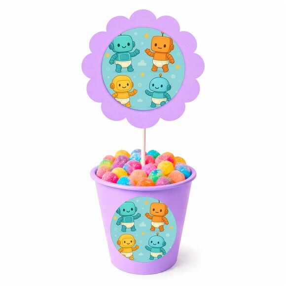Centro de Mesa Flor Personalizado Robôs Baby