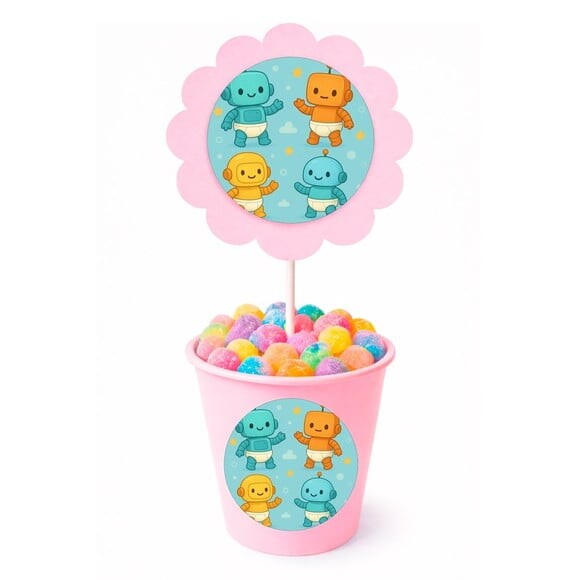 Centro de Mesa Flor Personalizado Robôs Baby