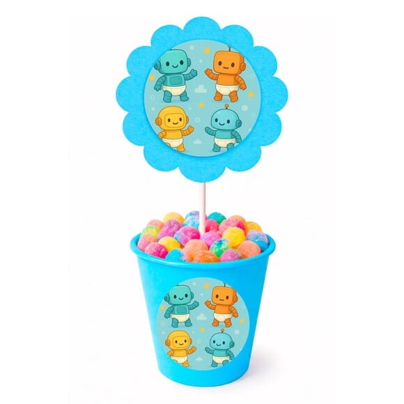 Centro de Mesa Flor Personalizado Robôs Baby