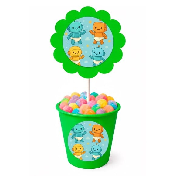 Centro de Mesa Flor Personalizado Robôs Baby