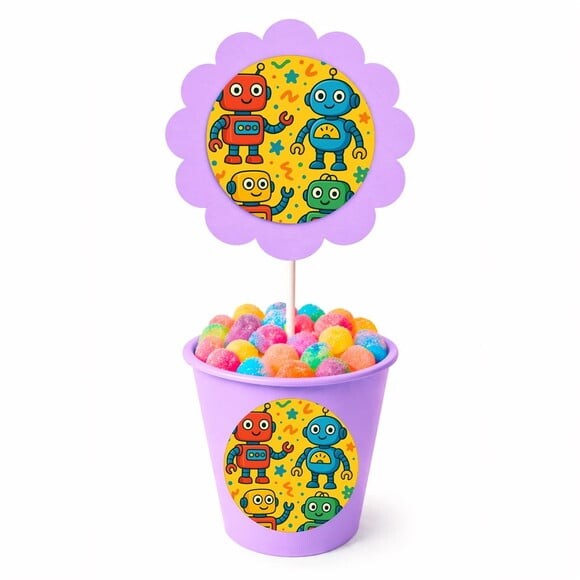 Centro de Mesa Flor Personalizado Robôs Divertidos