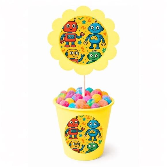 Centro de Mesa Flor Personalizado Robôs Divertidos