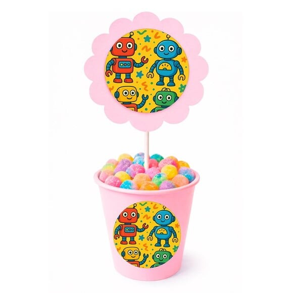 Centro de Mesa Flor Personalizado Robôs Divertidos