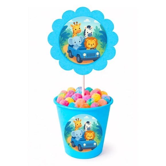 Centro de Mesa Flor Personalizado Safari Azul