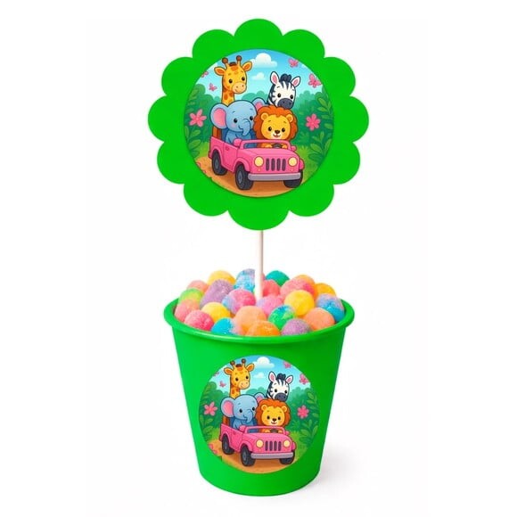 Centro de Mesa Flor Personalizado Safari Rosa