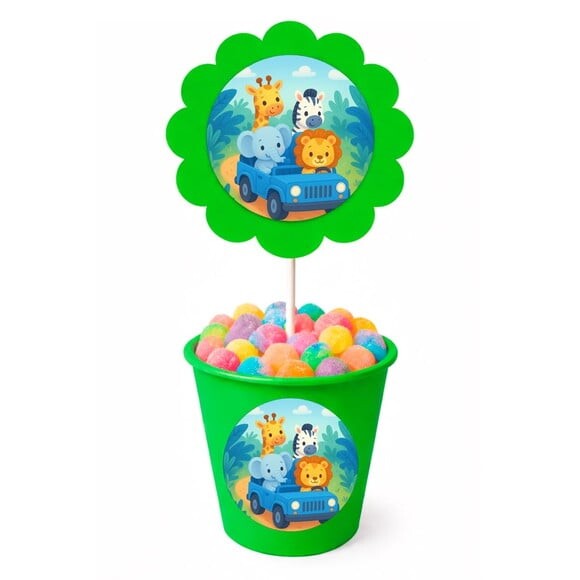 Centro de Mesa Flor Personalizado Safari Azul
