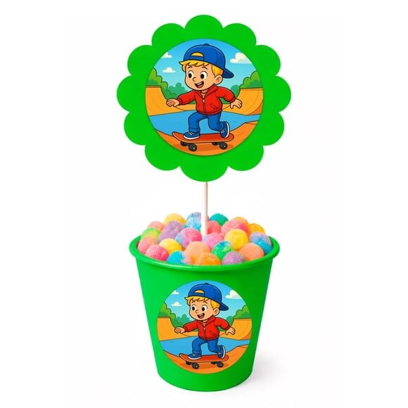 Centro de Mesa Flor Personalizado Skate Kids
