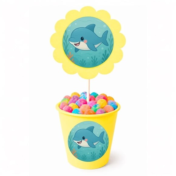 Centro de Mesa Flor Personalizado Tubarãozinho Fofo