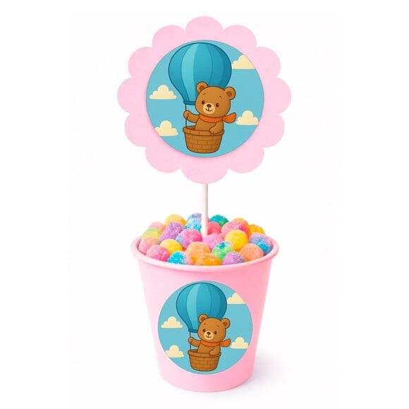Centro de Mesa Flor Personalizado Ursinho Baloeiro