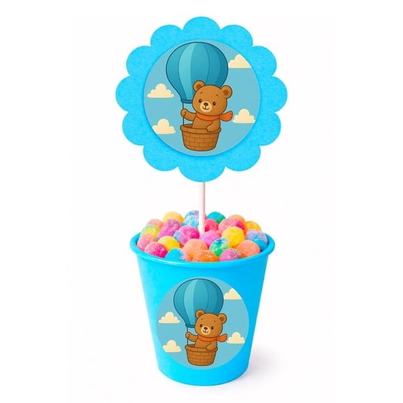 Centro de Mesa Flor Personalizado Ursinho Baloeiro