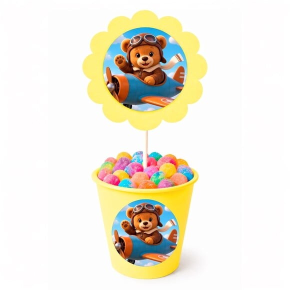 Centro de Mesa Flor Personalizado Ursinho Aviador
