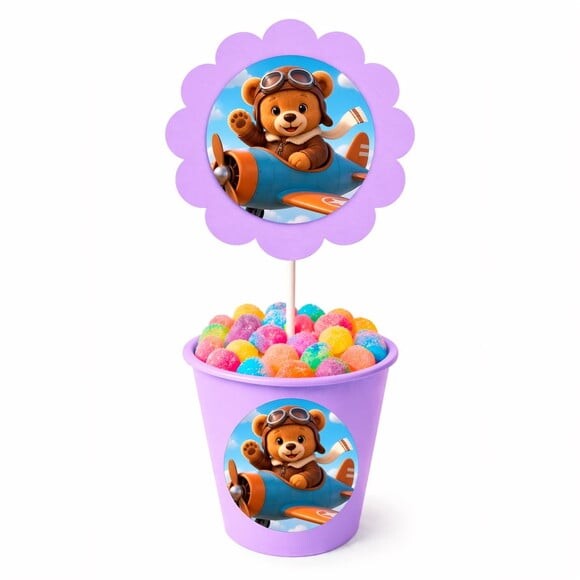 Centro de Mesa Flor Personalizado Ursinho Aviador