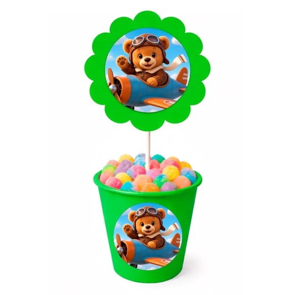 Centro de Mesa Flor Personalizado Ursinho Aviador