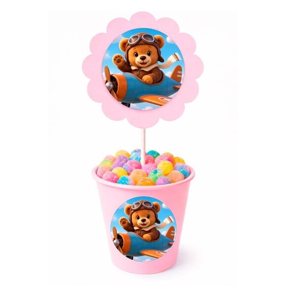Centro de Mesa Flor Personalizado Ursinho Aviador