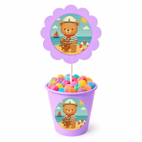 Centro de Mesa Flor Personalizado Ursinho Marinheiro