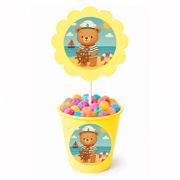 Centro de Mesa Flor Personalizado Ursinho Marinheiro