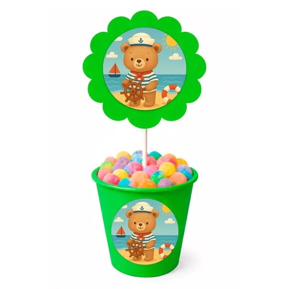 Centro de Mesa Flor Personalizado Ursinho Marinheiro