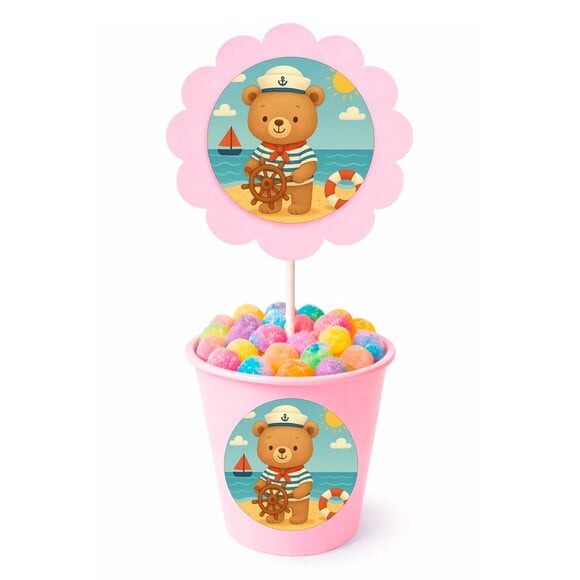 Centro de Mesa Flor Personalizado Ursinho Marinheiro