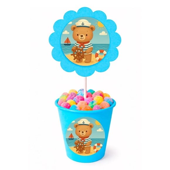 Centro de Mesa Flor Personalizado Ursinho Marinheiro