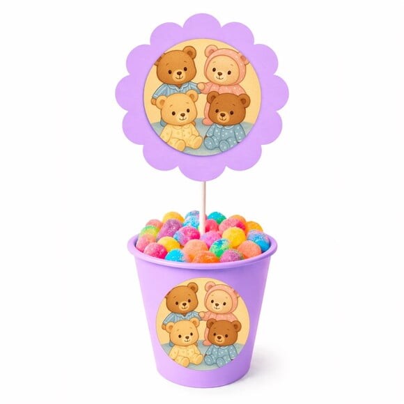 Centro de Mesa Flor Personalizado Ursinhos de Pijama