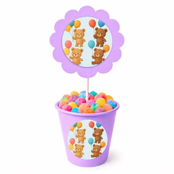 Centro de Mesa Flor Personalizado Ursinhos com Balões