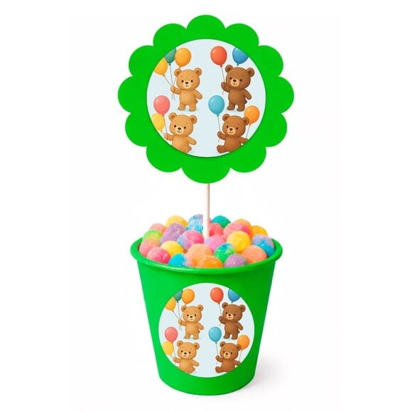 Centro de Mesa Flor Personalizado Ursinhos com Balões