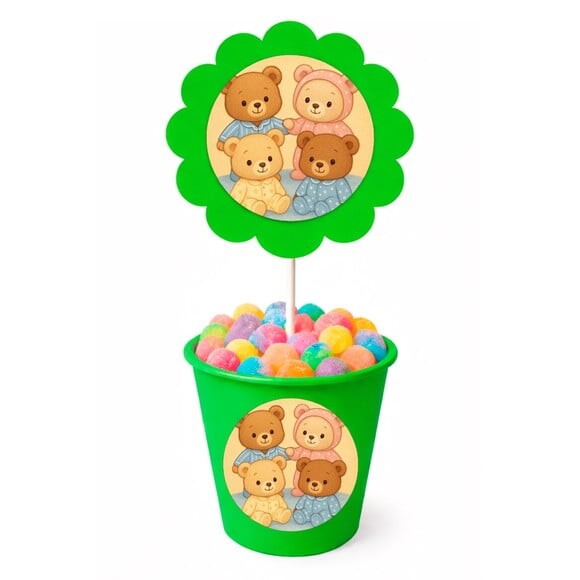 Centro de Mesa Flor Personalizado Ursinhos de Pijama