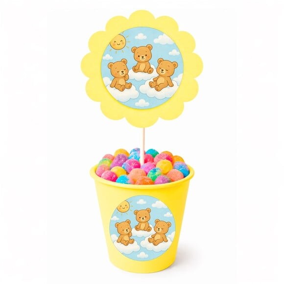 Centro de Mesa Flor Personalizado Ursinhos na Nuvem