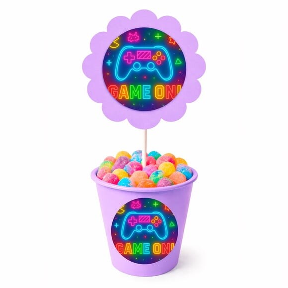 Centro de Mesa Flor Personalizado Video Game Neon