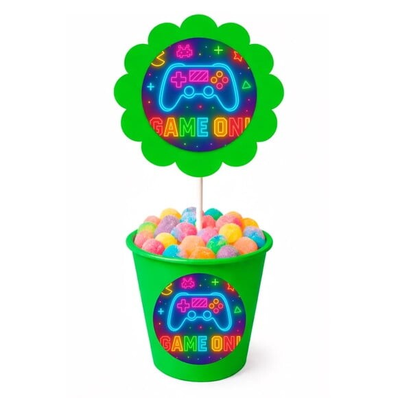 Centro de Mesa Flor Personalizado Video Game Neon