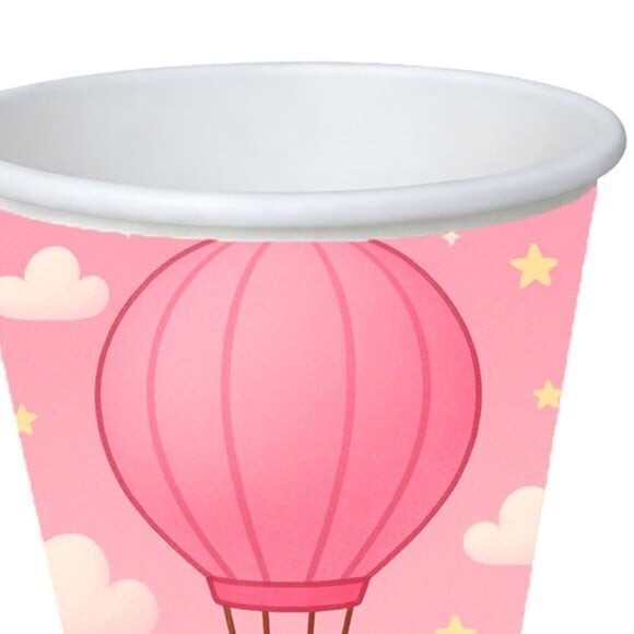 Copo de Papel Aniversário Festa Balão de Ar Rosa