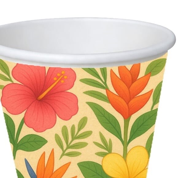 Copo de Papel Aniversário Festa Flores Tropicais