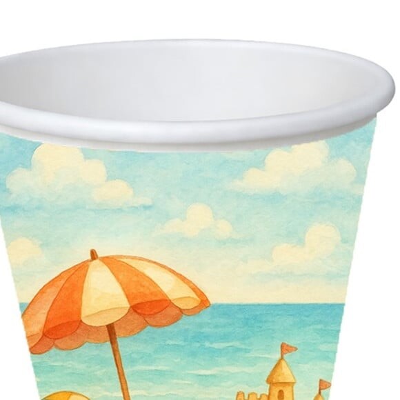 Copo de Papel Aniversário Festa Mar e Praia Aquarela