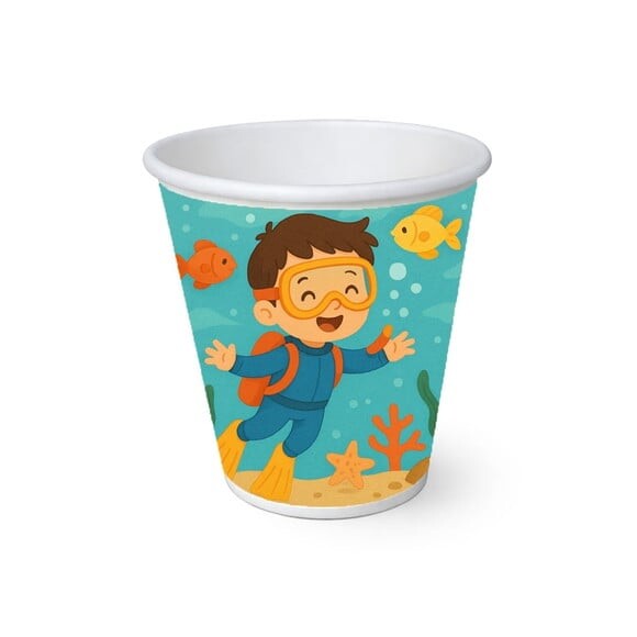 Copo de Papel Aniversário Festa Menino Mergulhador