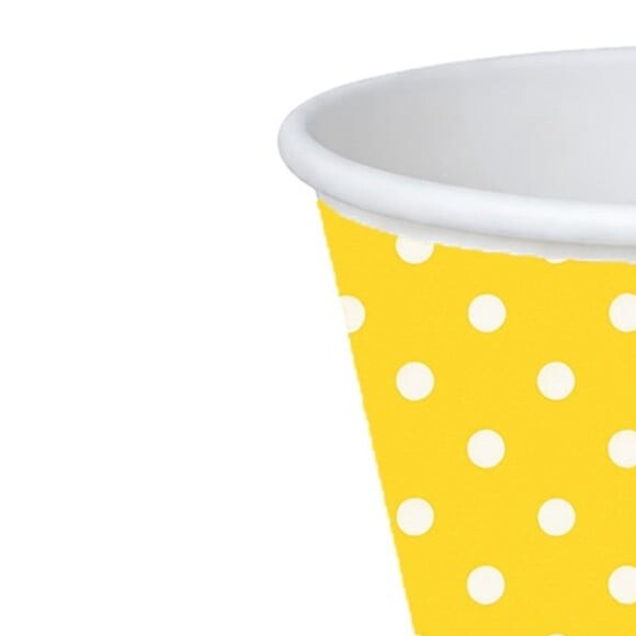 Copo de Papel Aniversário Festa Poá Amarelo