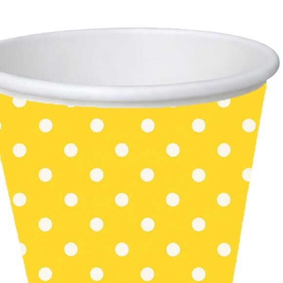 Copo de Papel Aniversário Festa Poá Amarelo