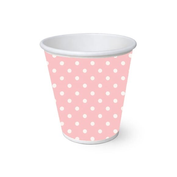 Copo de Papel Aniversário Festa Poá Rosa Bebê